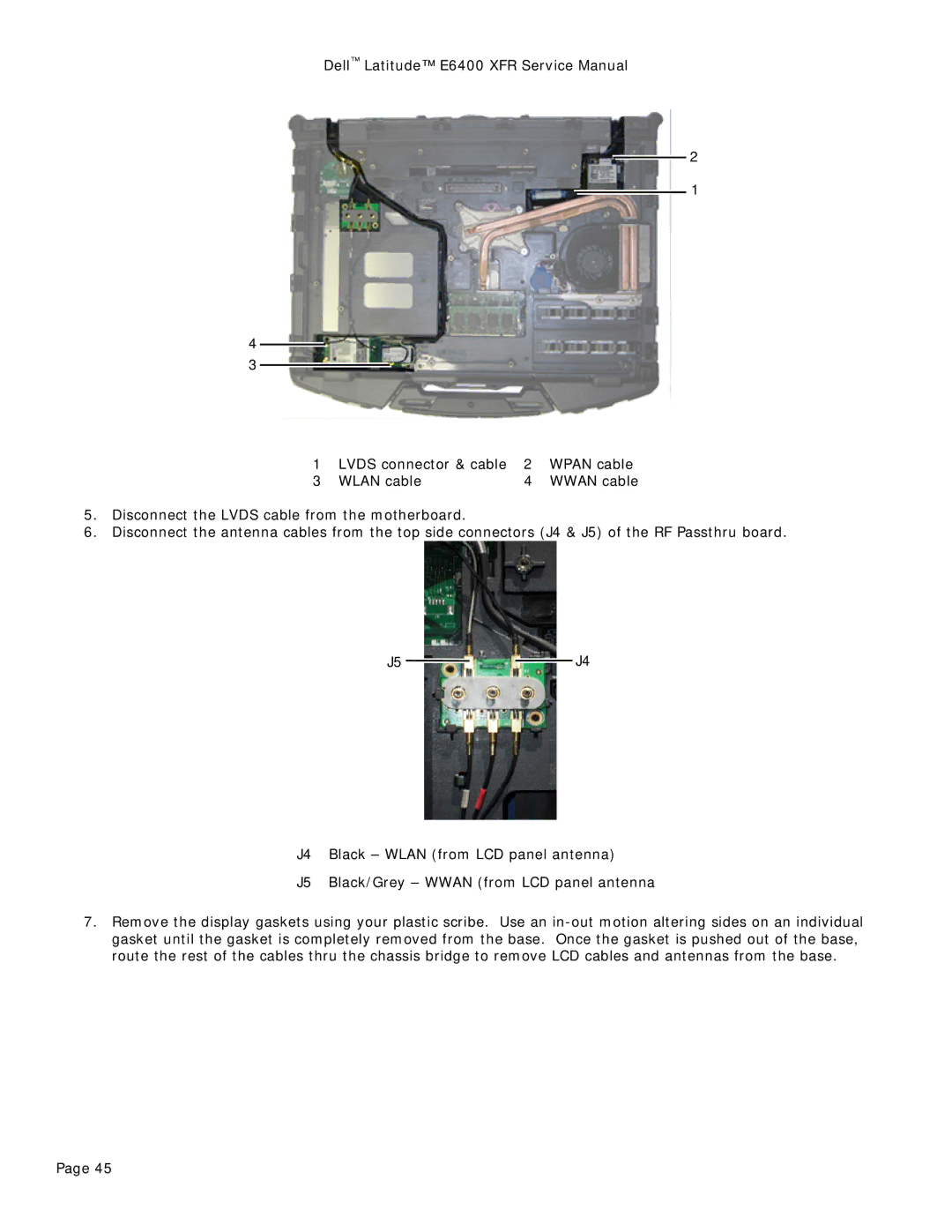 Dell E6400 XFR service manual Lvds connector & cable Wpan cable Wlan cable 