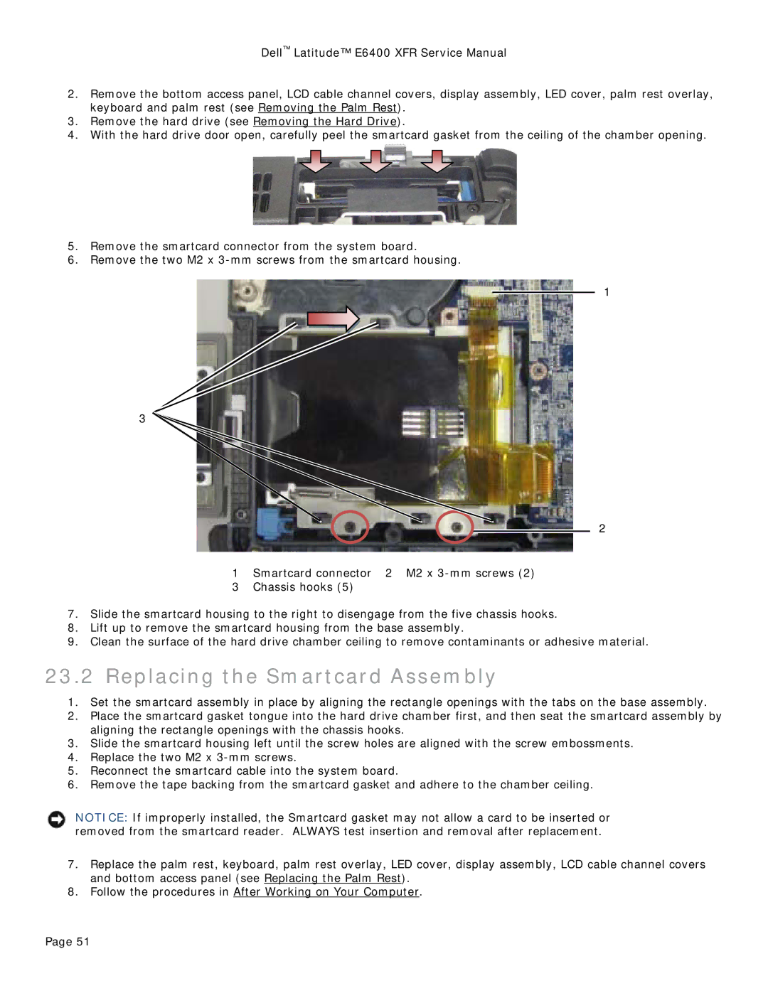 Dell E6400 XFR service manual Replacing the Smartcard Assembly 