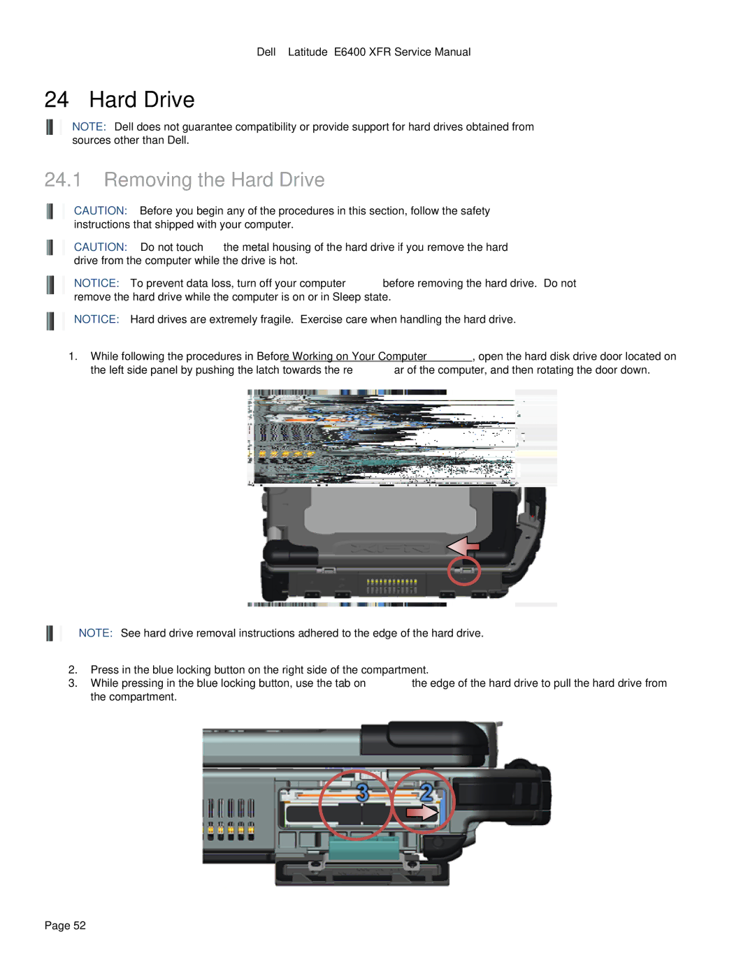 Dell E6400 XFR service manual Removing the Hard Drive 