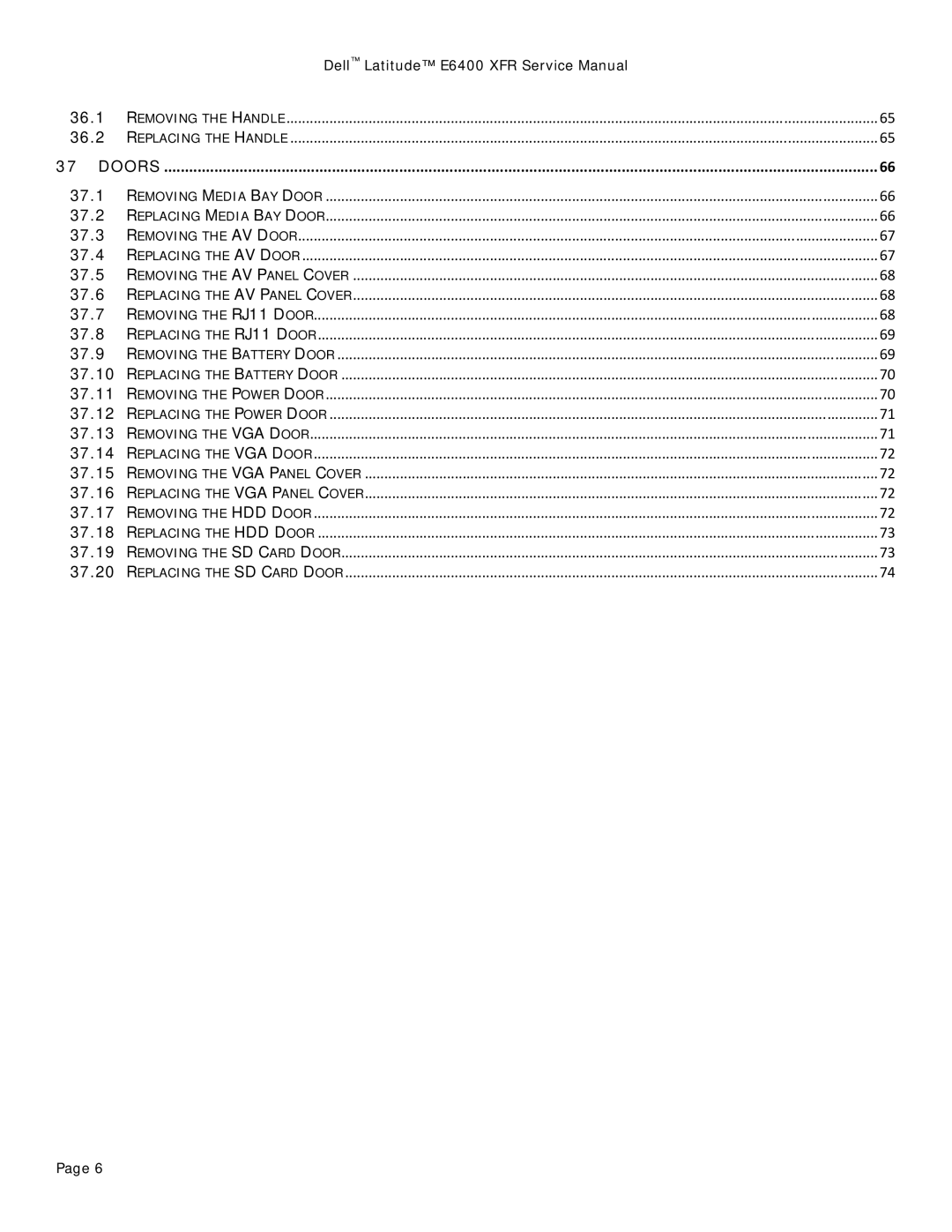 Dell E6400 XFR service manual Doors 