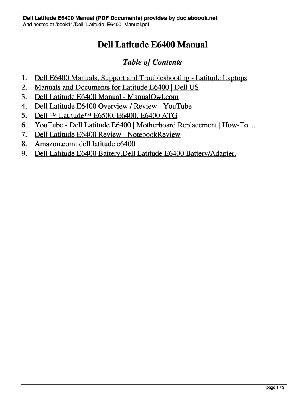 Dell manual Dell Latitude E6400 Manual, Table of Contents 