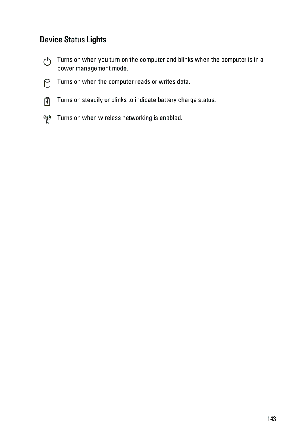 Dell E6420 owner manual Device Status Lights 