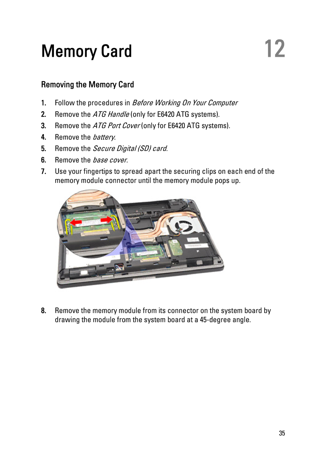 Dell E6420 owner manual Removing the Memory Card, Remove the Secure Digital SD card 