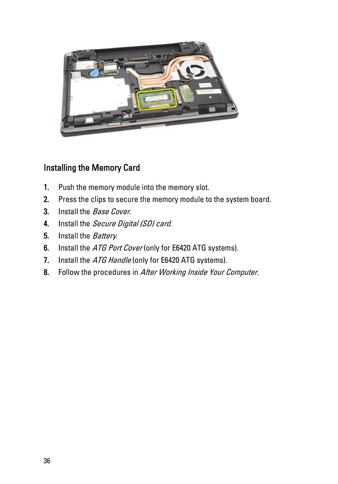 Dell E6420 owner manual Installing the Memory Card, Install the Secure Digital SD card 