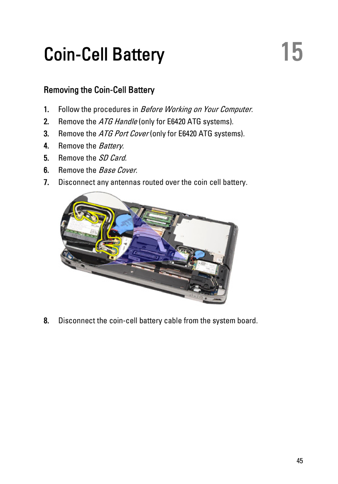 Dell E6420 owner manual Removing the Coin-Cell Battery 