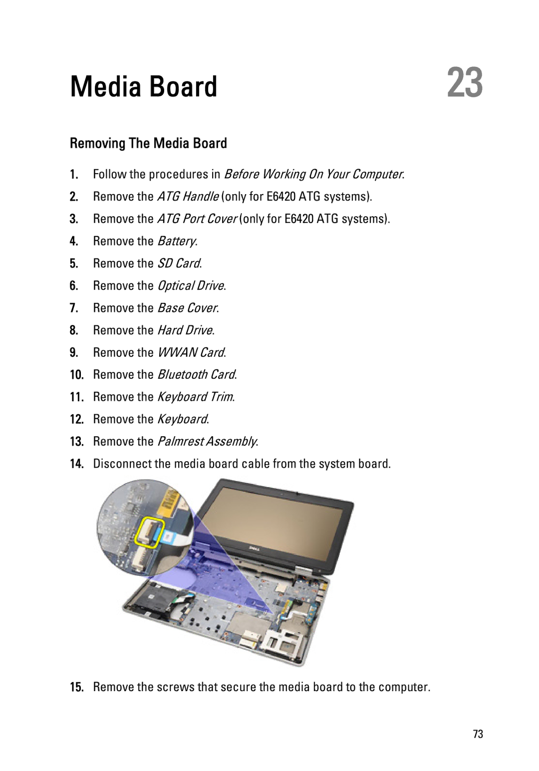 Dell E6420 owner manual Removing The Media Board 