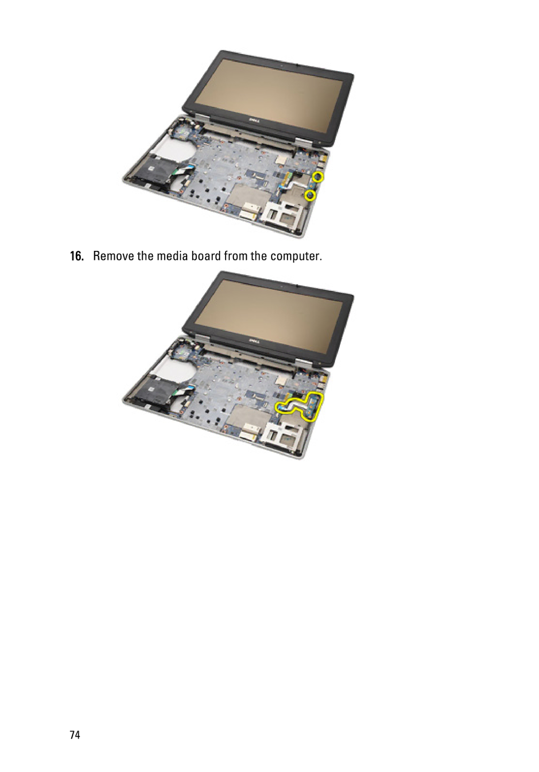 Dell E6420 owner manual Remove the media board from the computer 