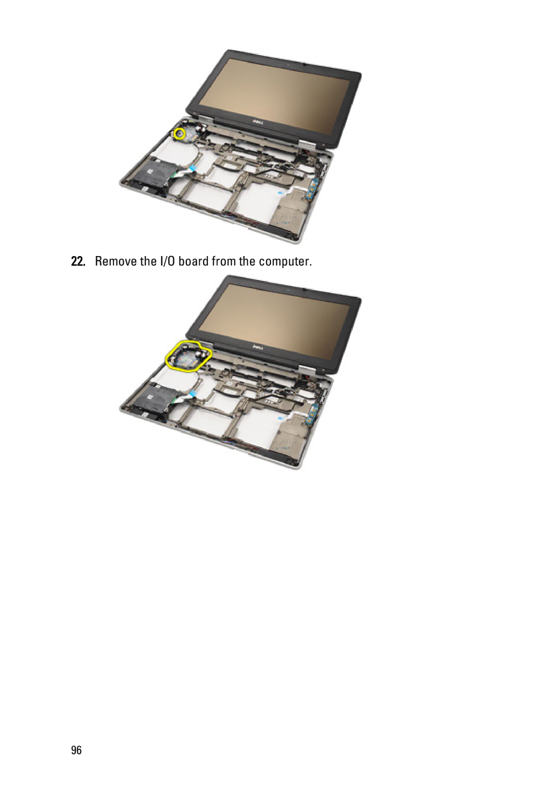 Dell E6420 owner manual Remove the I/O board from the computer 