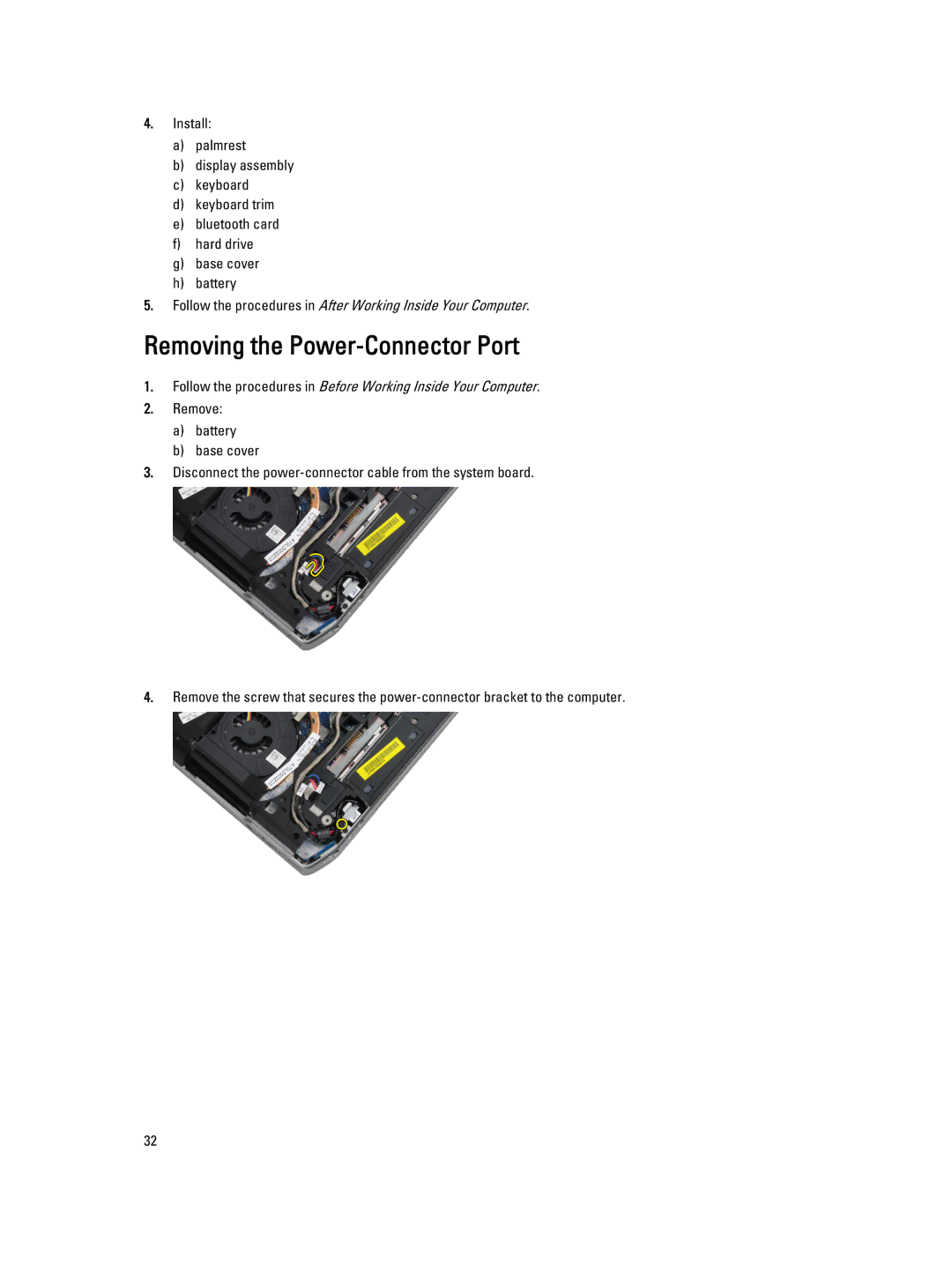 Dell E6430 owner manual Removing the Power-Connector Port 