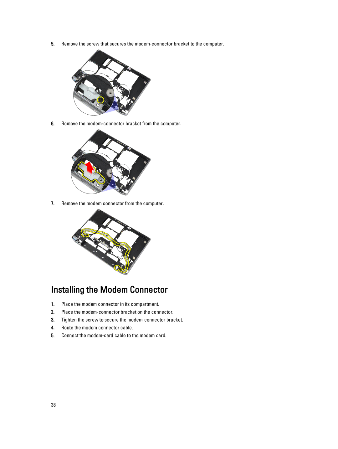 Dell E6430 owner manual Installing the Modem Connector 