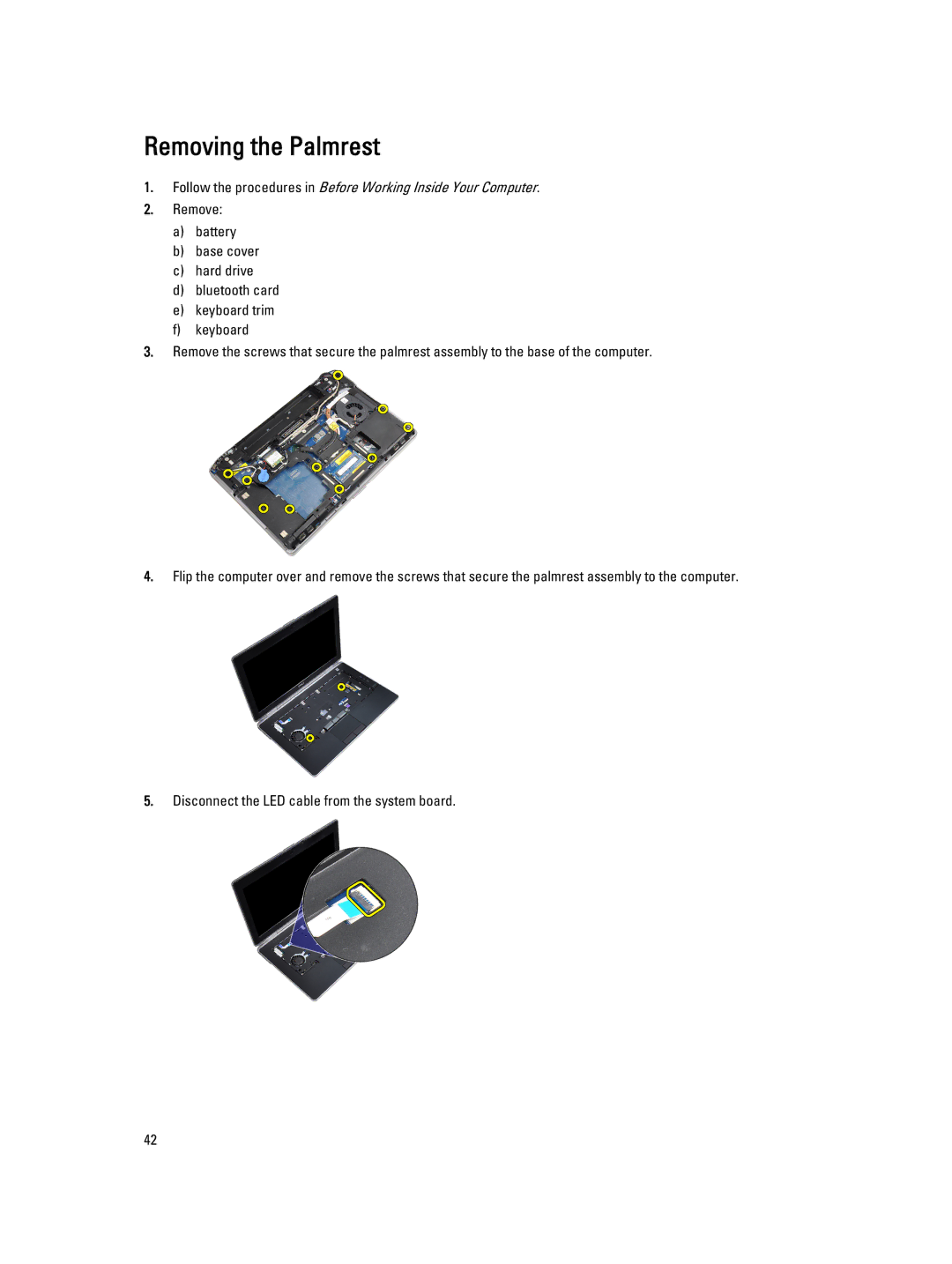 Dell E6430 owner manual Removing the Palmrest 