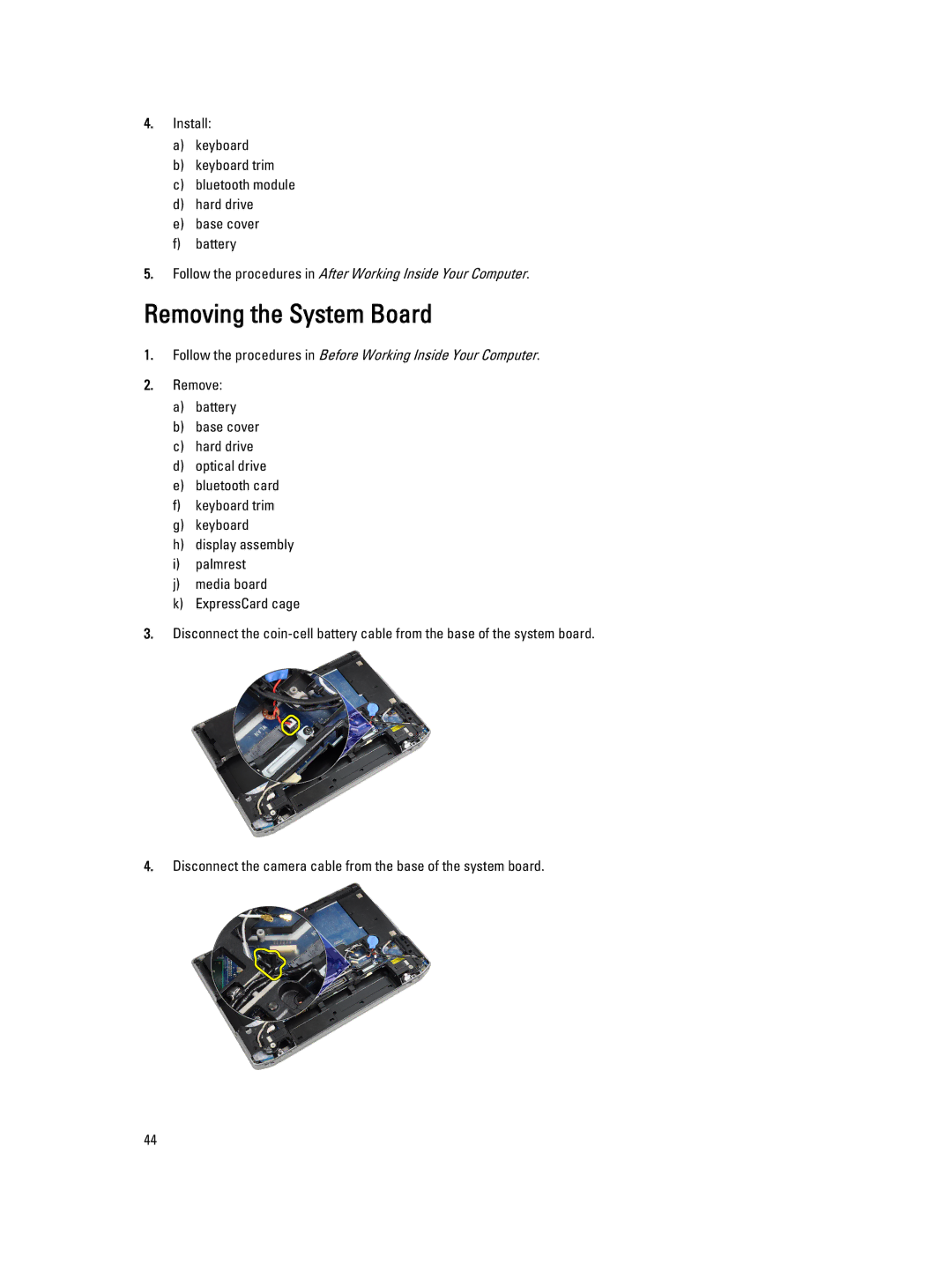 Dell E6430 owner manual Removing the System Board 