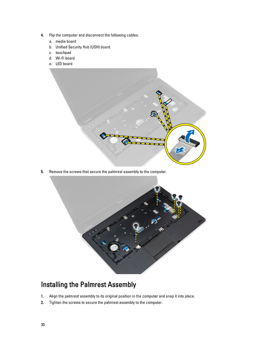 Dell E6440 owner manual Installing the Palmrest Assembly 