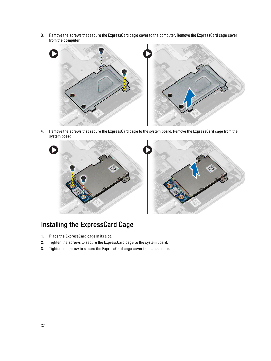 Dell E6440 owner manual Installing the ExpressCard Cage 