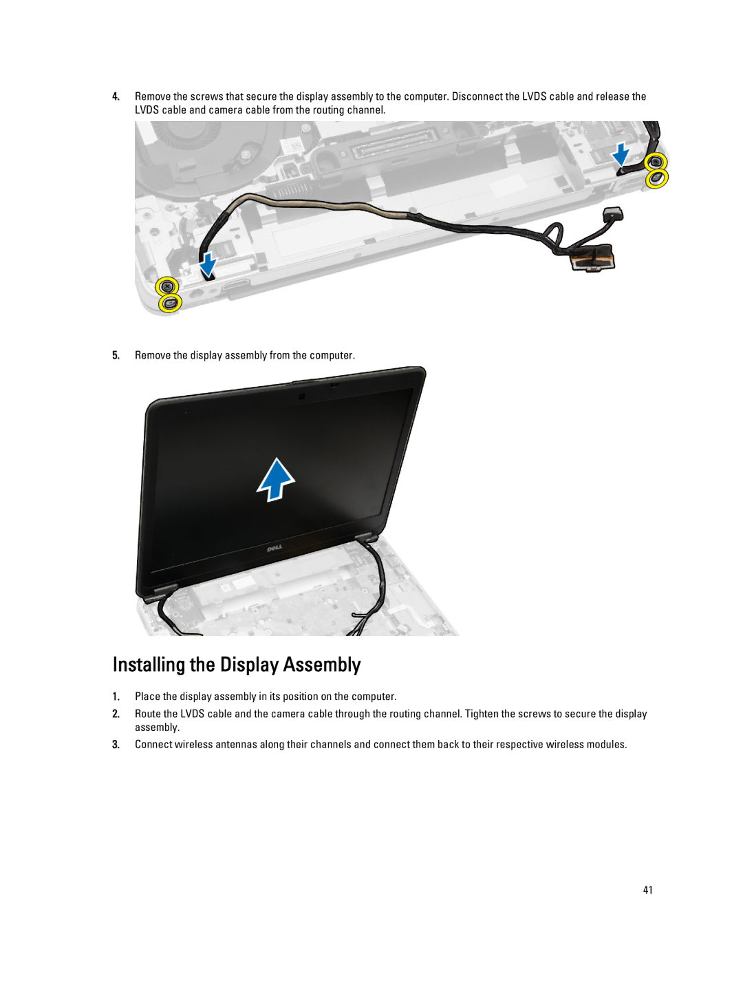 Dell E6440 owner manual Installing the Display Assembly 