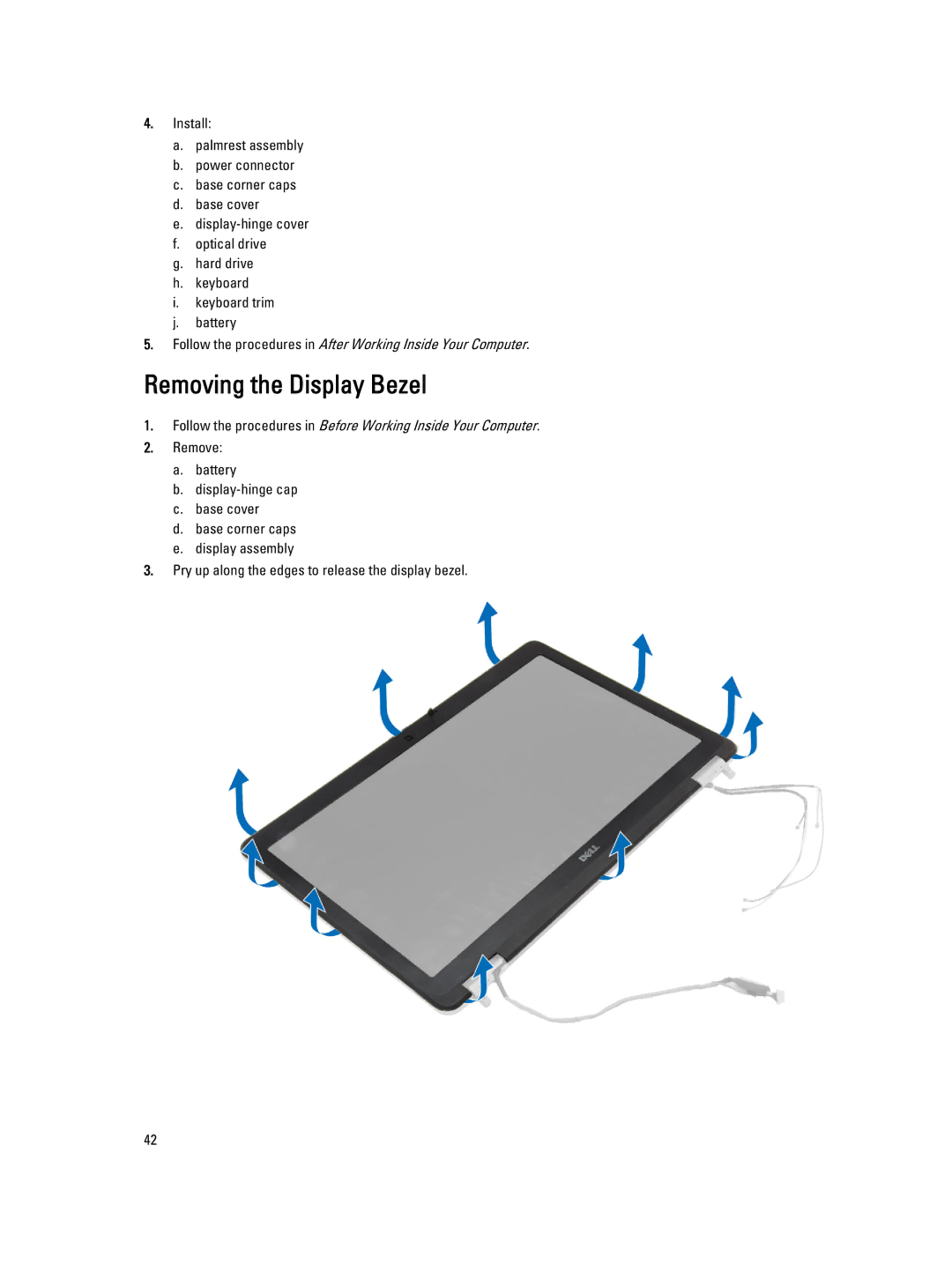 Dell E6440 owner manual Removing the Display Bezel 