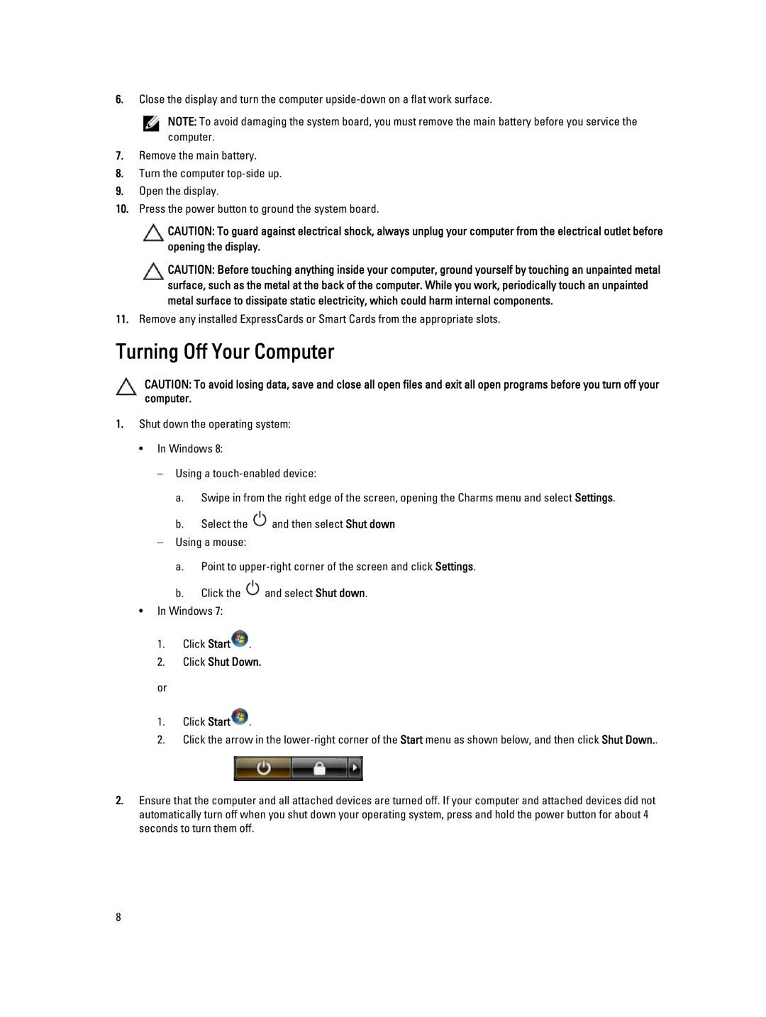 Dell E6440 owner manual Turning Off Your Computer, Click Shut Down 