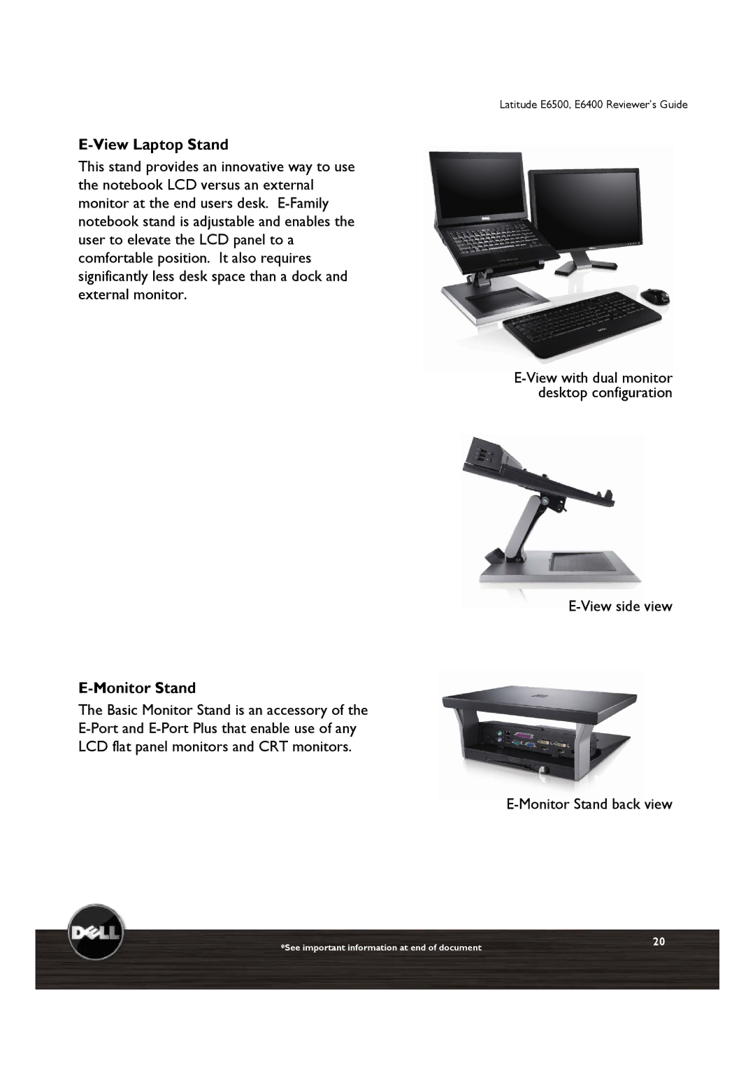 Dell E6500, E6400 manual View Laptop Stand, Monitor Stand 