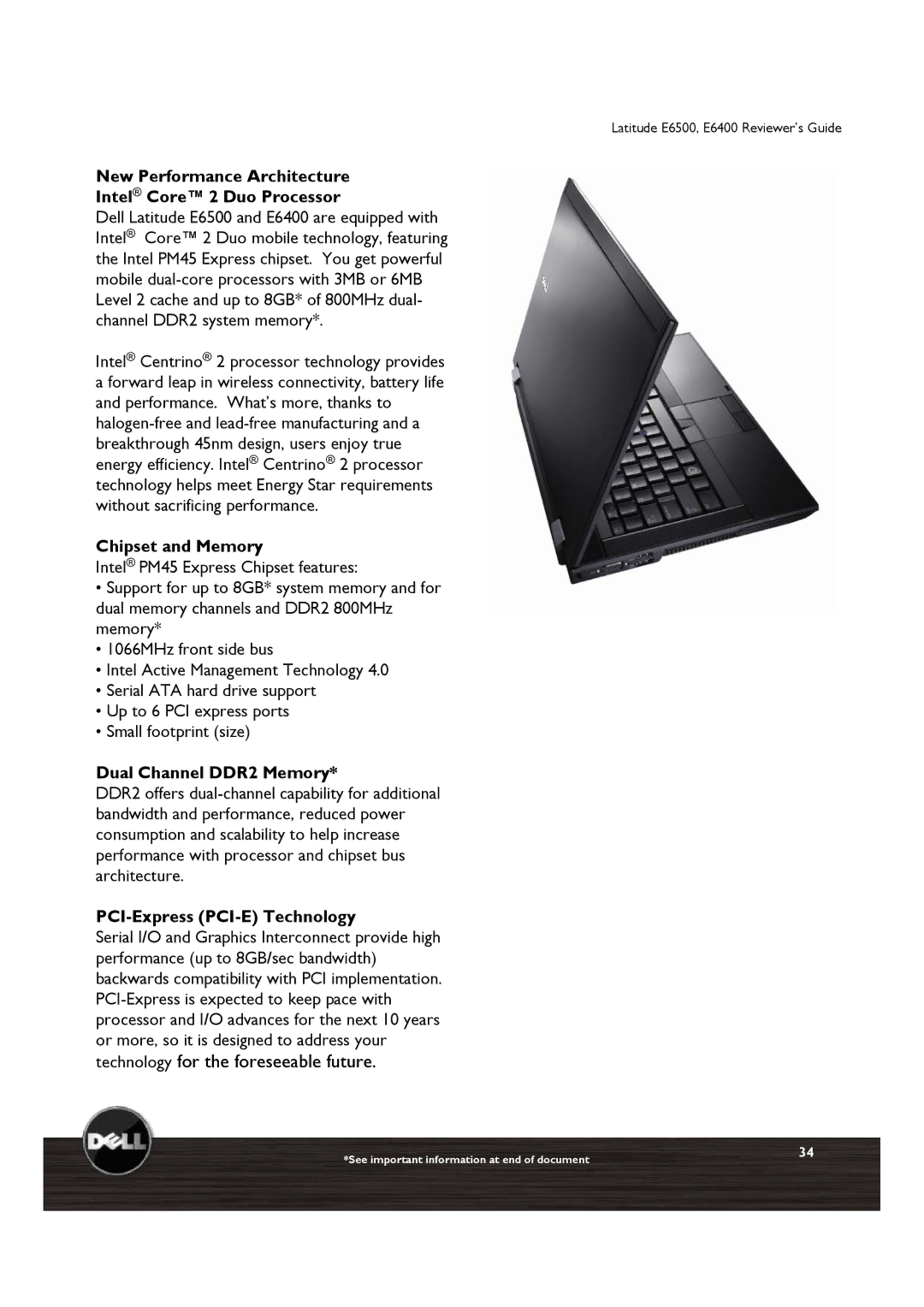 Dell E6500, E6400 manual Technology for the foreseeable future, New Performance Architecture Intel Core 2 Duo Processor 