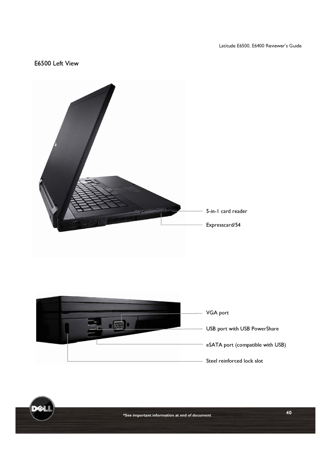 Dell E6400 manual E6500 Left View 