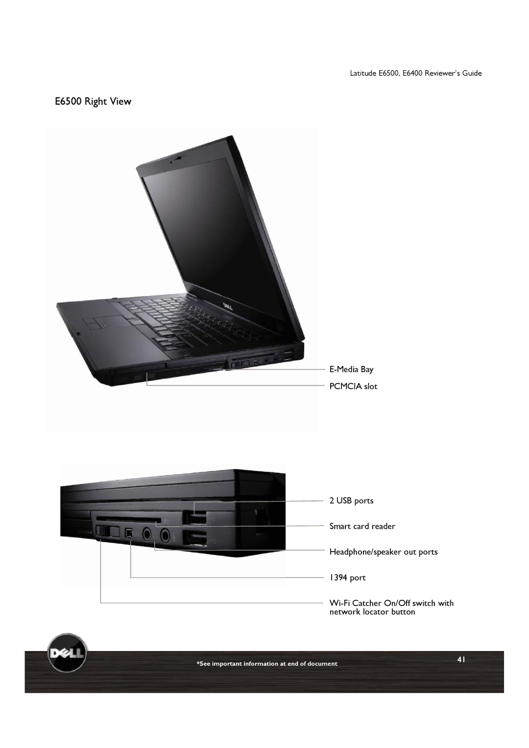 Dell E6400 manual E6500 Right View 