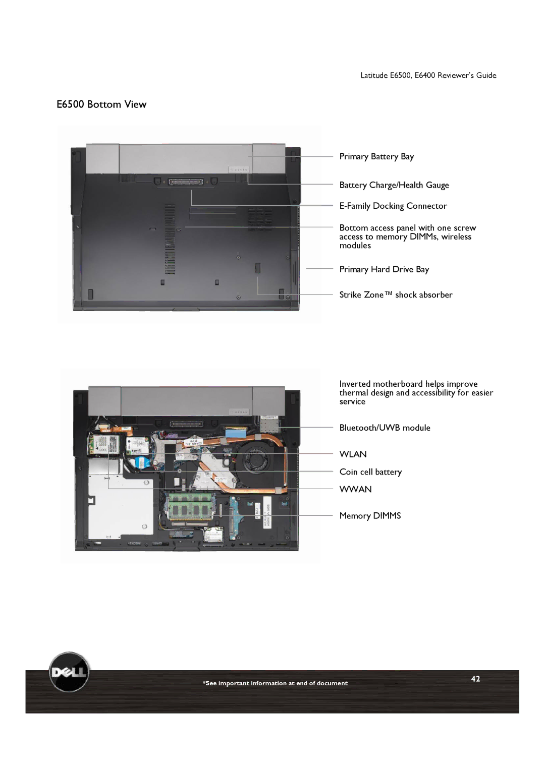 Dell E6400 manual E6500 Bottom View 