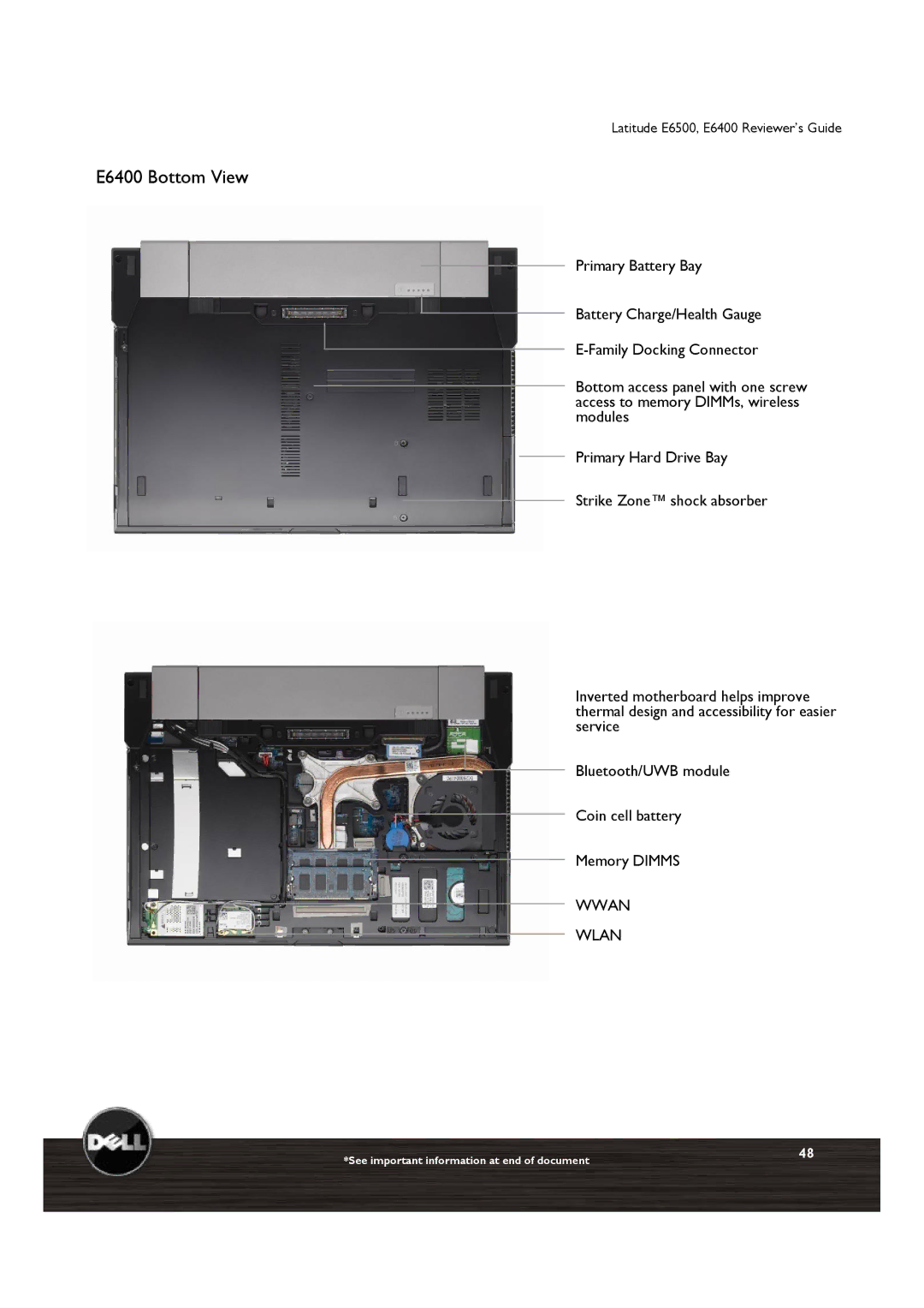 Dell E6500 manual E6400 Bottom View 