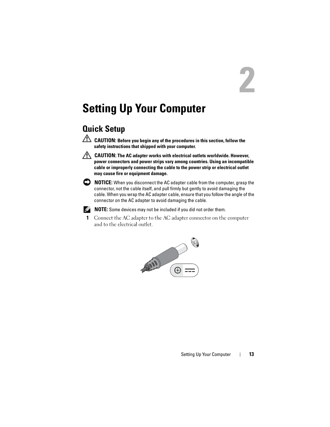 Dell U084C, E6500, PP30L specifications Setting Up Your Computer, Quick Setup 