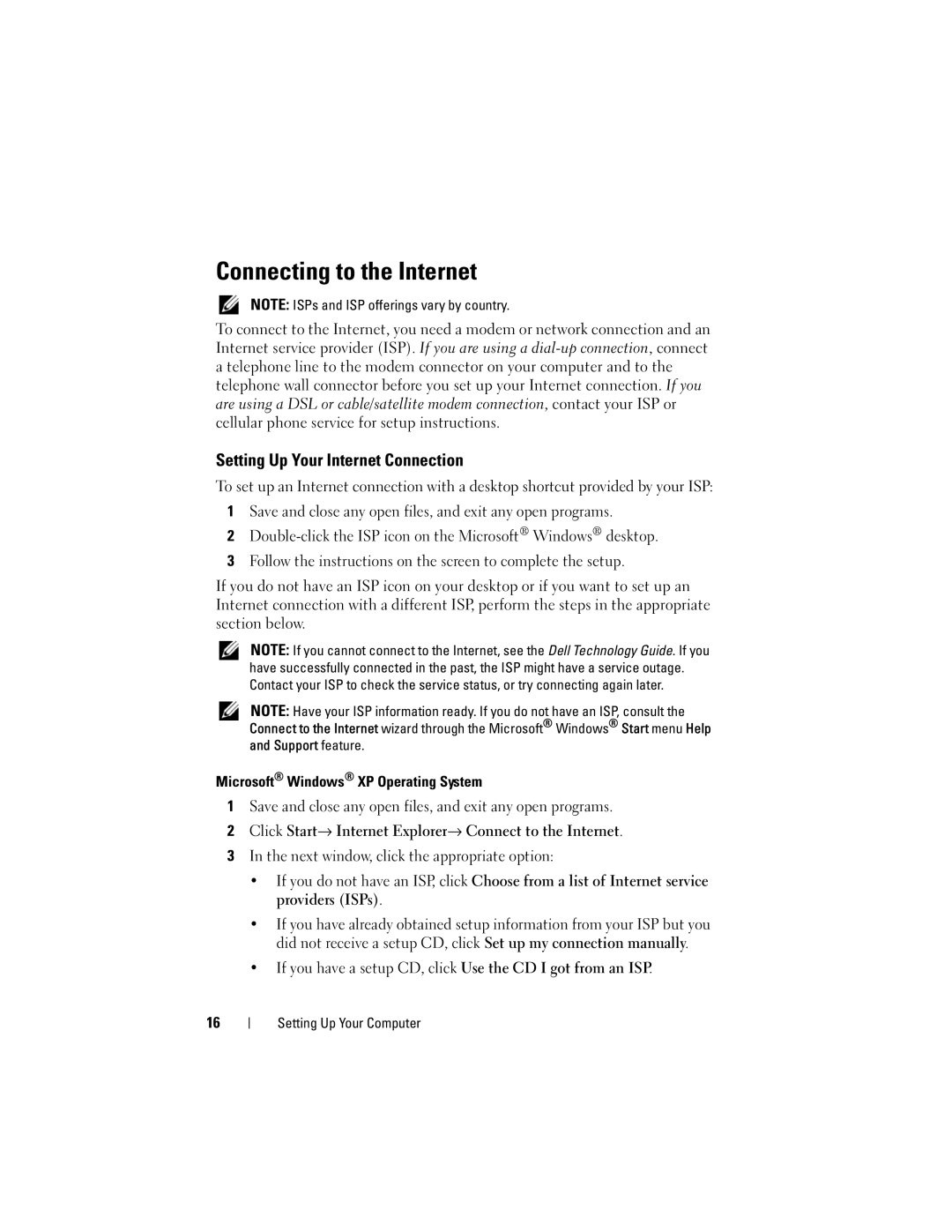 Dell U084C, E6500, PP30L specifications Connecting to the Internet, Setting Up Your Internet Connection 