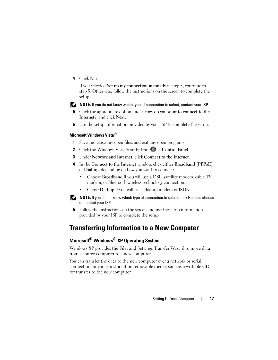 Dell PP30L Transferring Information to a New Computer, Microsoft Windows XP Operating System, Microsoft Windows Vista 