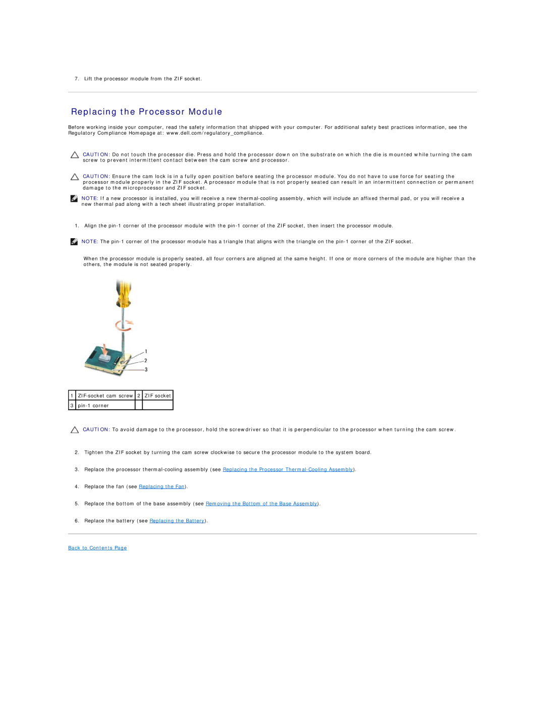 Dell E6500 manual Replacing the Processor Module 