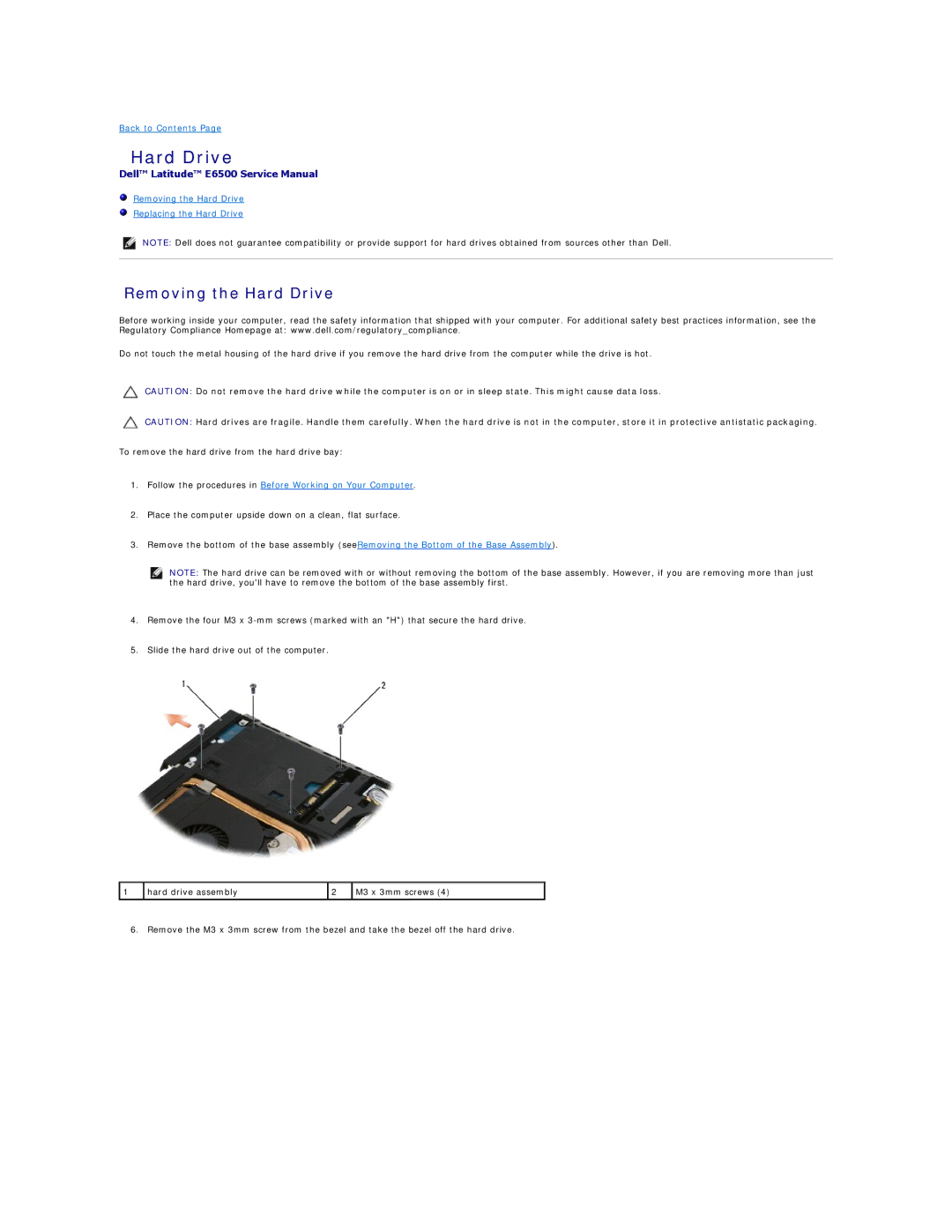 Dell E6500 manual Removing the Hard Drive Replacing the Hard Drive 