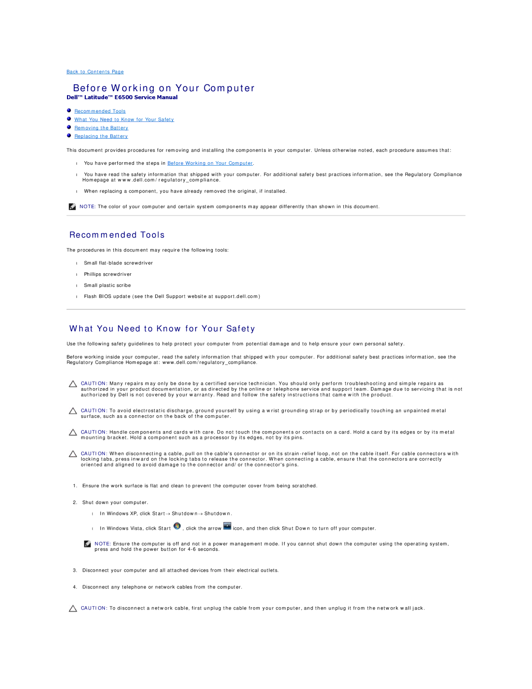 Dell E6500 manual Before Working on Your Computer, Recommended Tools, What You Need to Know for Your Safety 