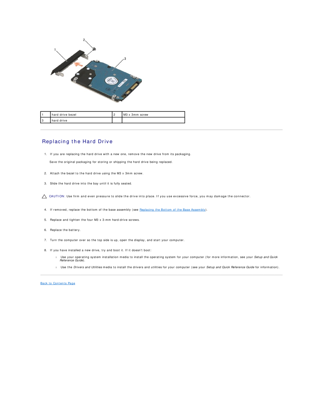 Dell E6500 manual Replacing the Hard Drive, Back to Contents Page 
