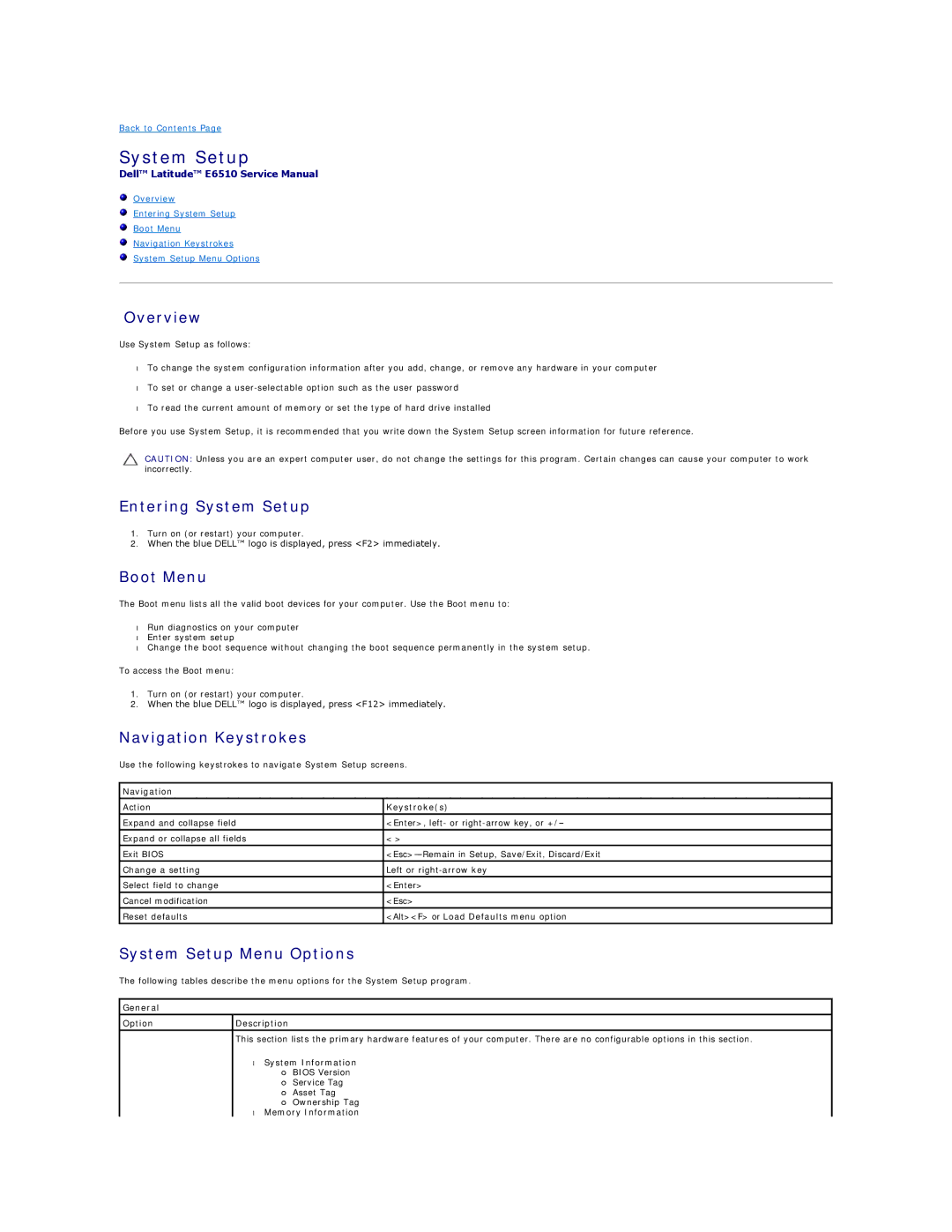 Dell E6510 specifications System Setup 