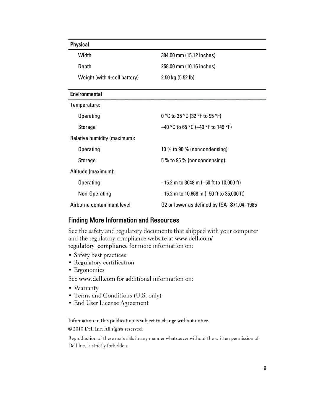 Dell E6520 manual Finding More Information and Resources, Environmental 