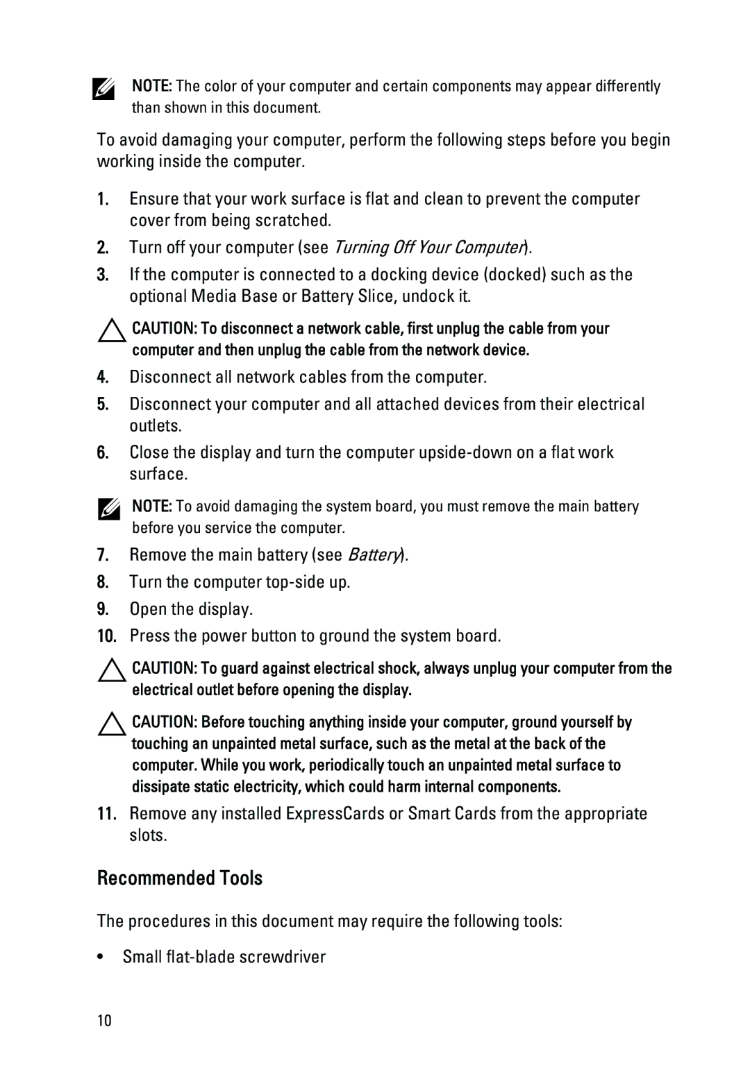 Dell E6520 owner manual Recommended Tools 