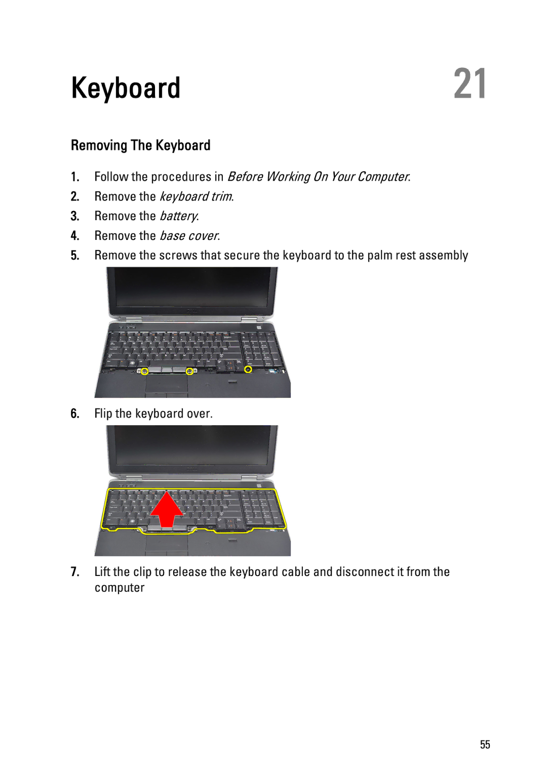 Dell E6520 owner manual Keyboard21, Removing The Keyboard 