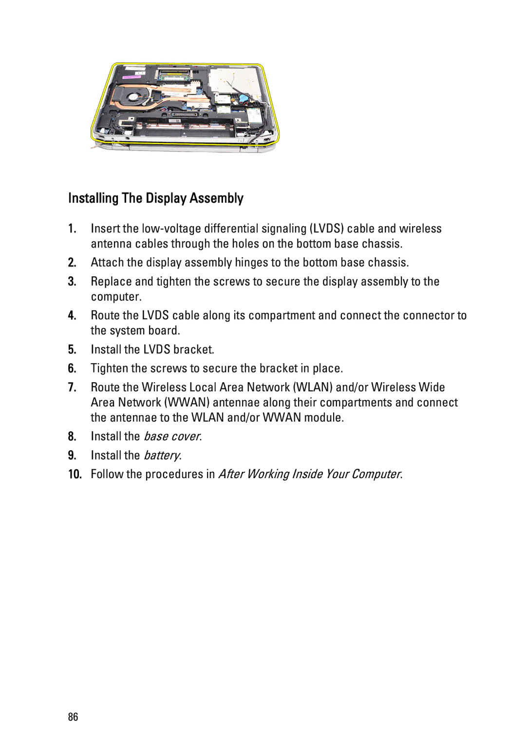 Dell E6520 owner manual Installing The Display Assembly 