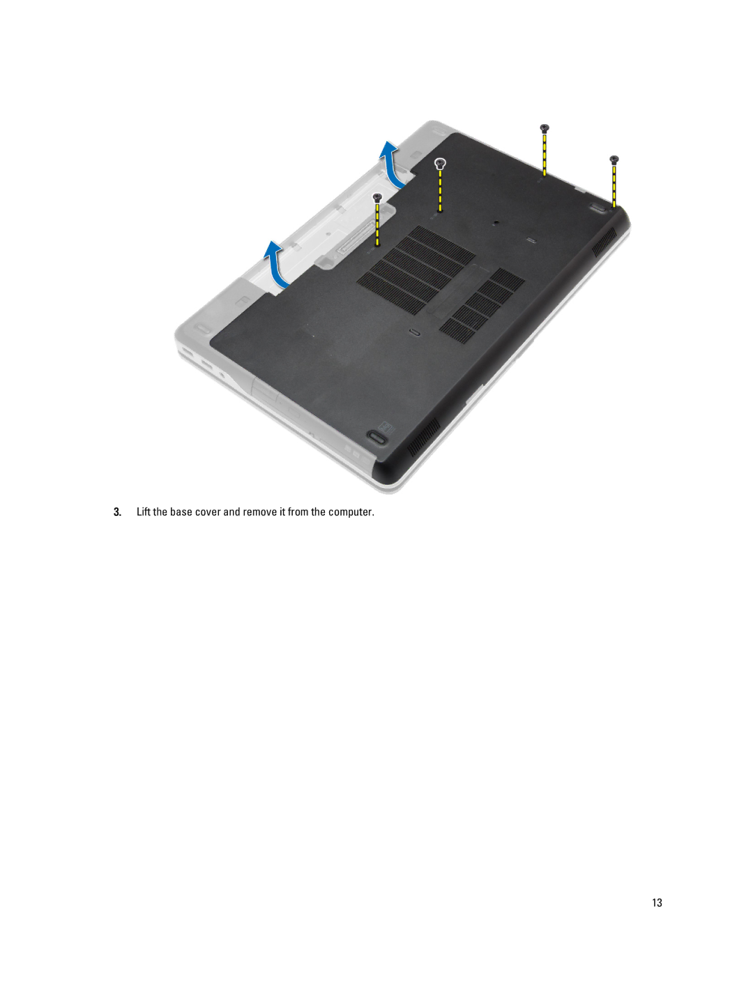 Dell E6540 owner manual Lift the base cover and remove it from the computer 