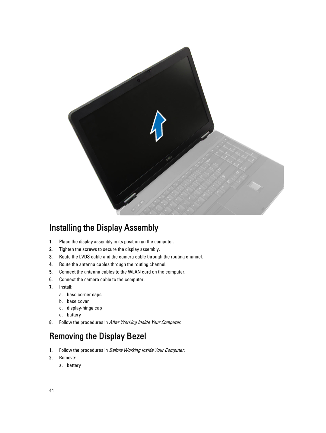 Dell E6540 owner manual Installing the Display Assembly, Removing the Display Bezel 