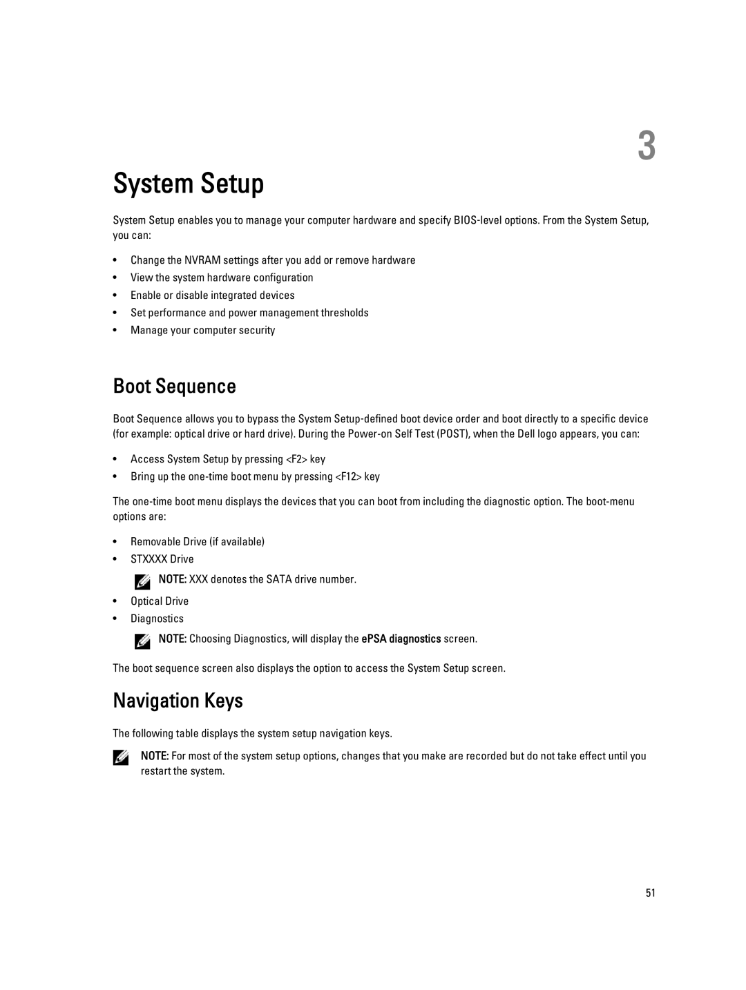 Dell E6540 owner manual Boot Sequence, Navigation Keys 