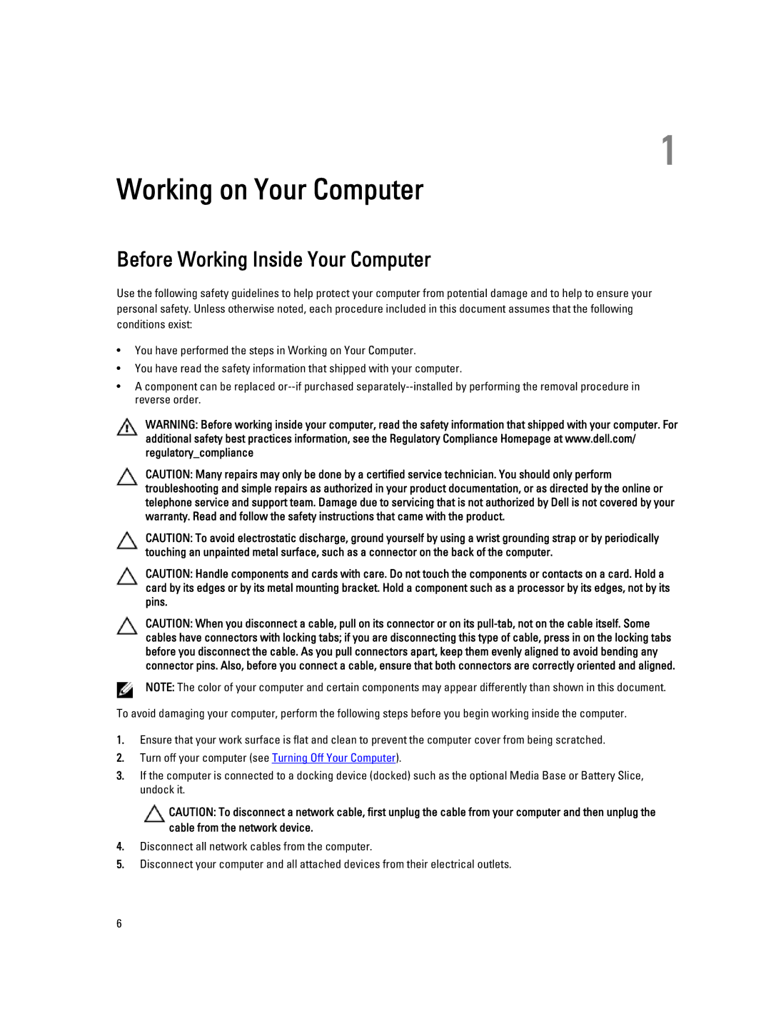 Dell E6540 owner manual Working on Your Computer, Before Working Inside Your Computer 