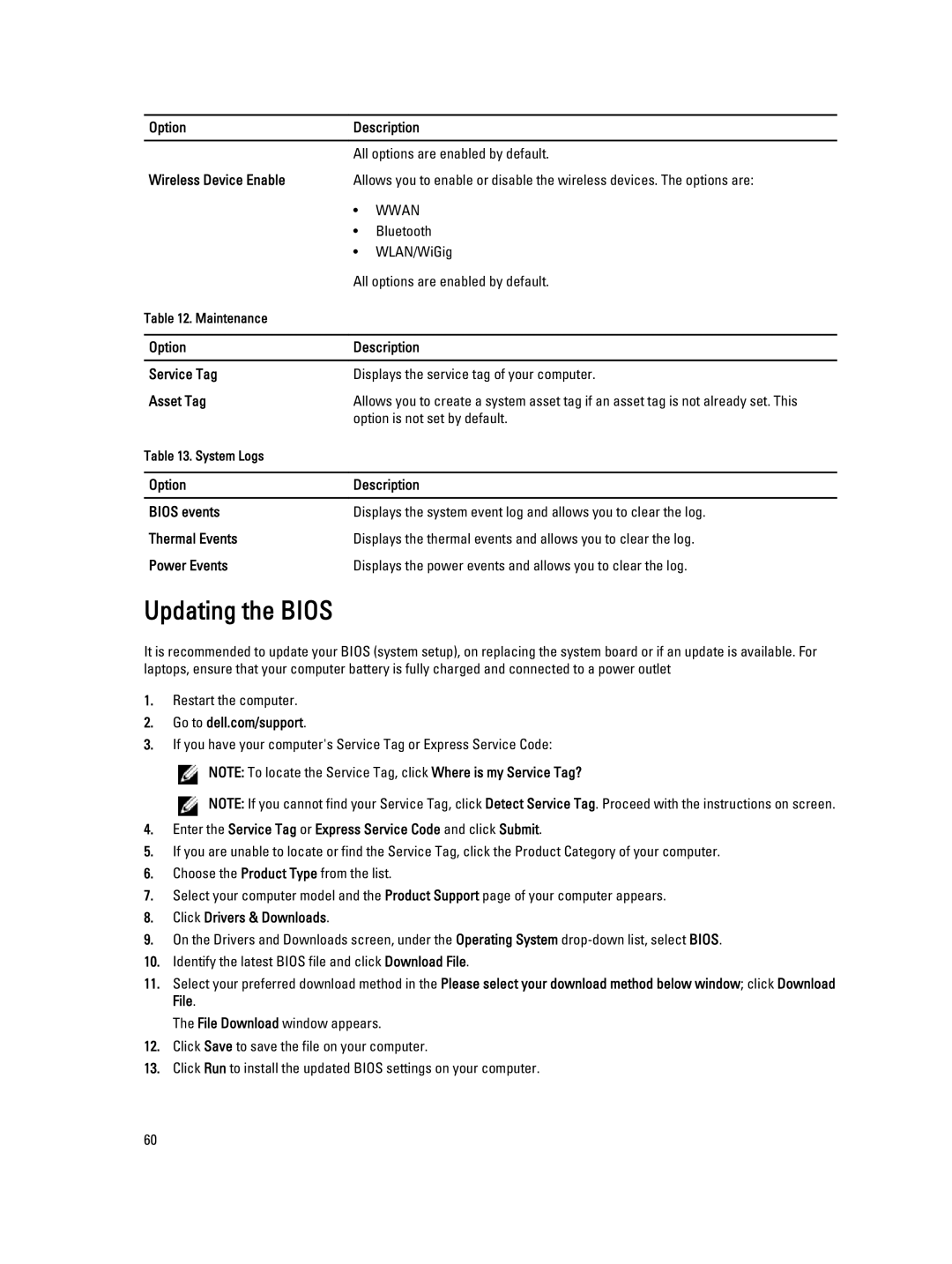 Dell E6540 owner manual Updating the Bios 