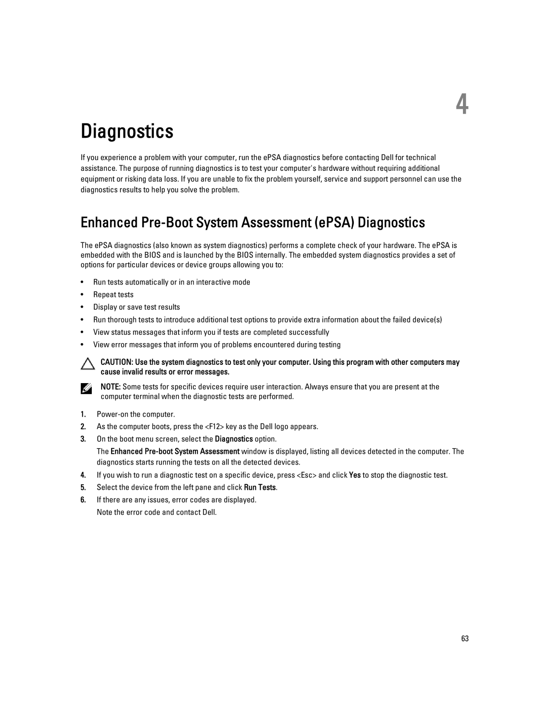 Dell E6540 owner manual Enhanced Pre-Boot System Assessment ePSA Diagnostics 