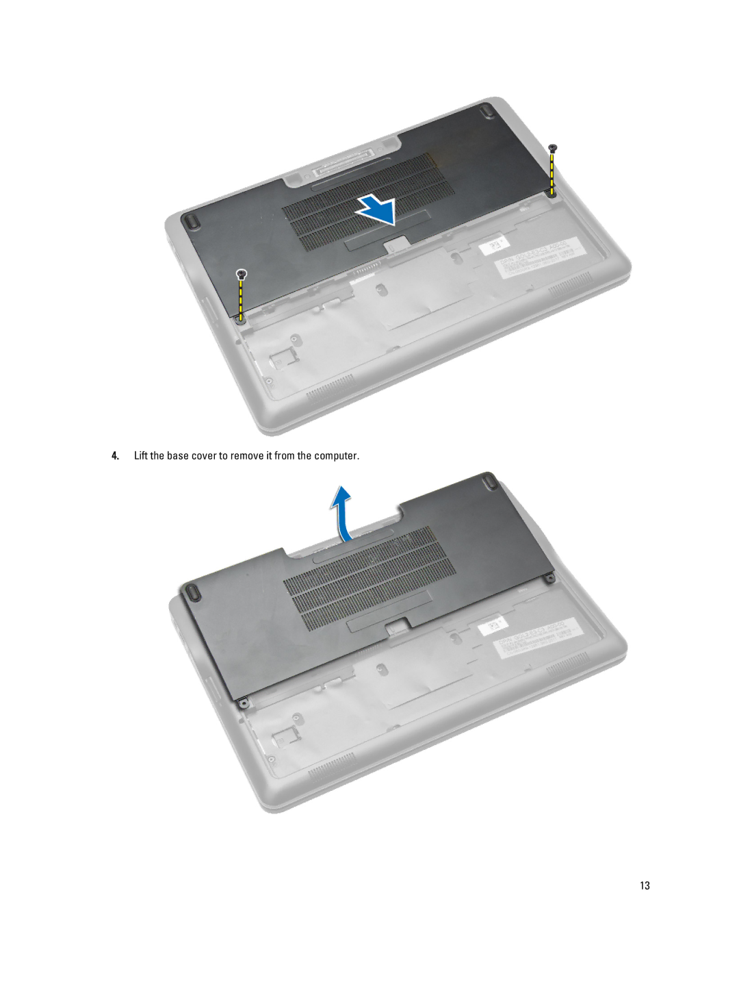 Dell E7240 owner manual Lift the base cover to remove it from the computer 