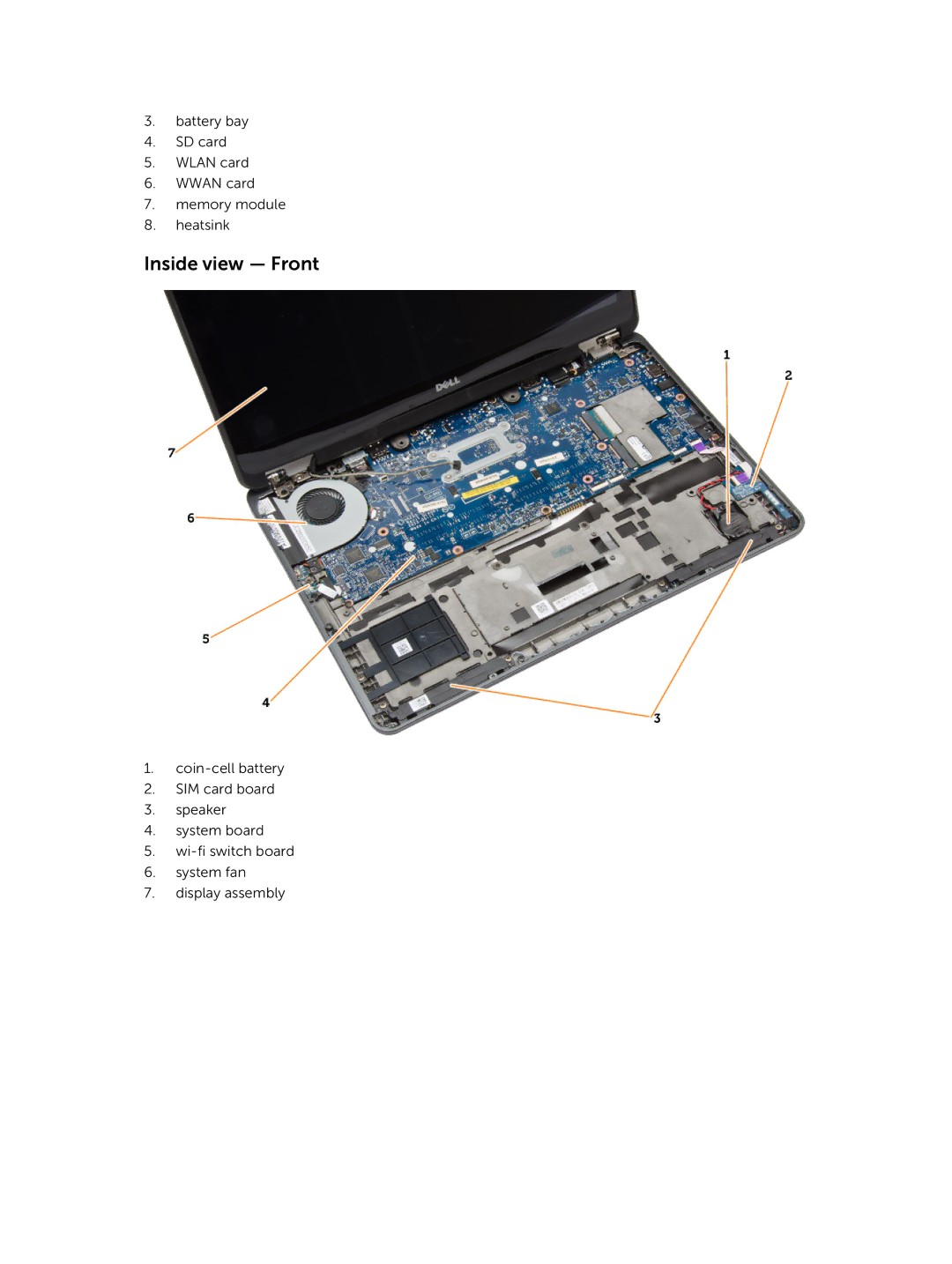 Dell E7240 owner manual Inside view Front 