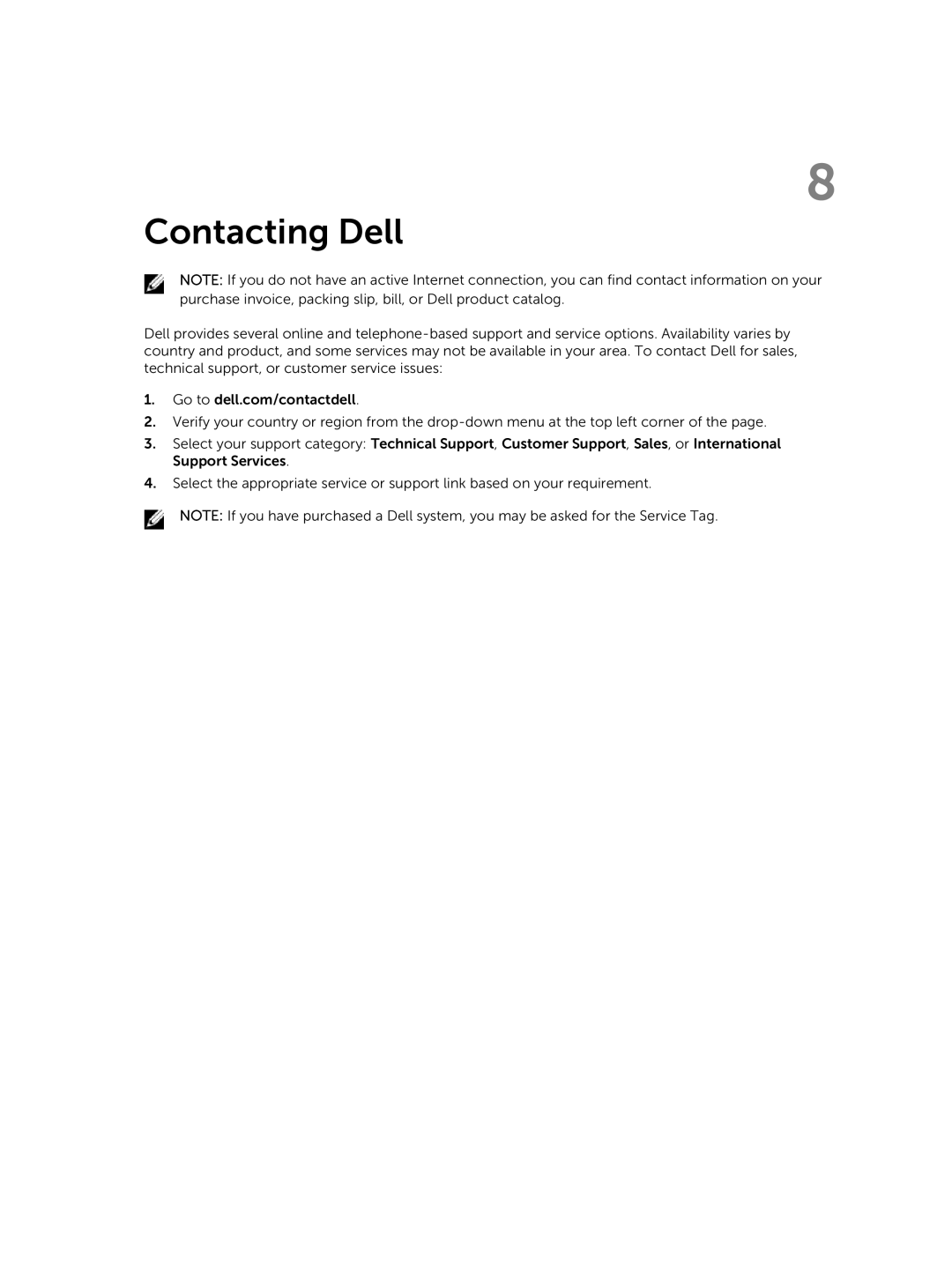 Dell E7240 owner manual Contacting Dell 