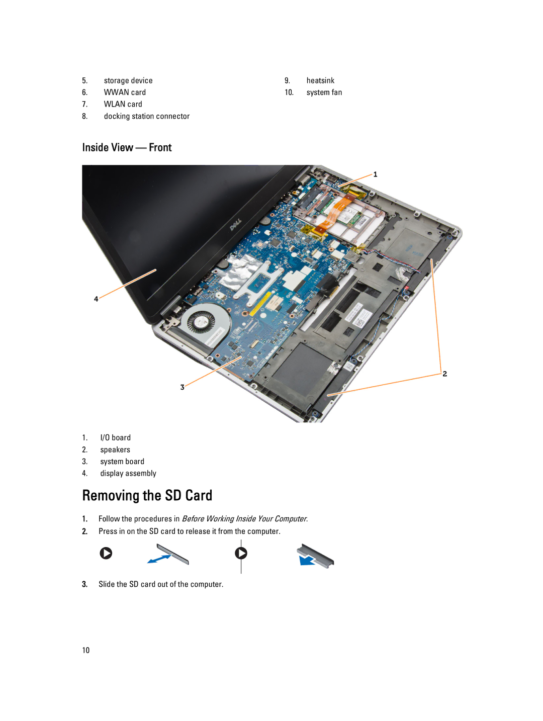 Dell E7440 owner manual Removing the SD Card 