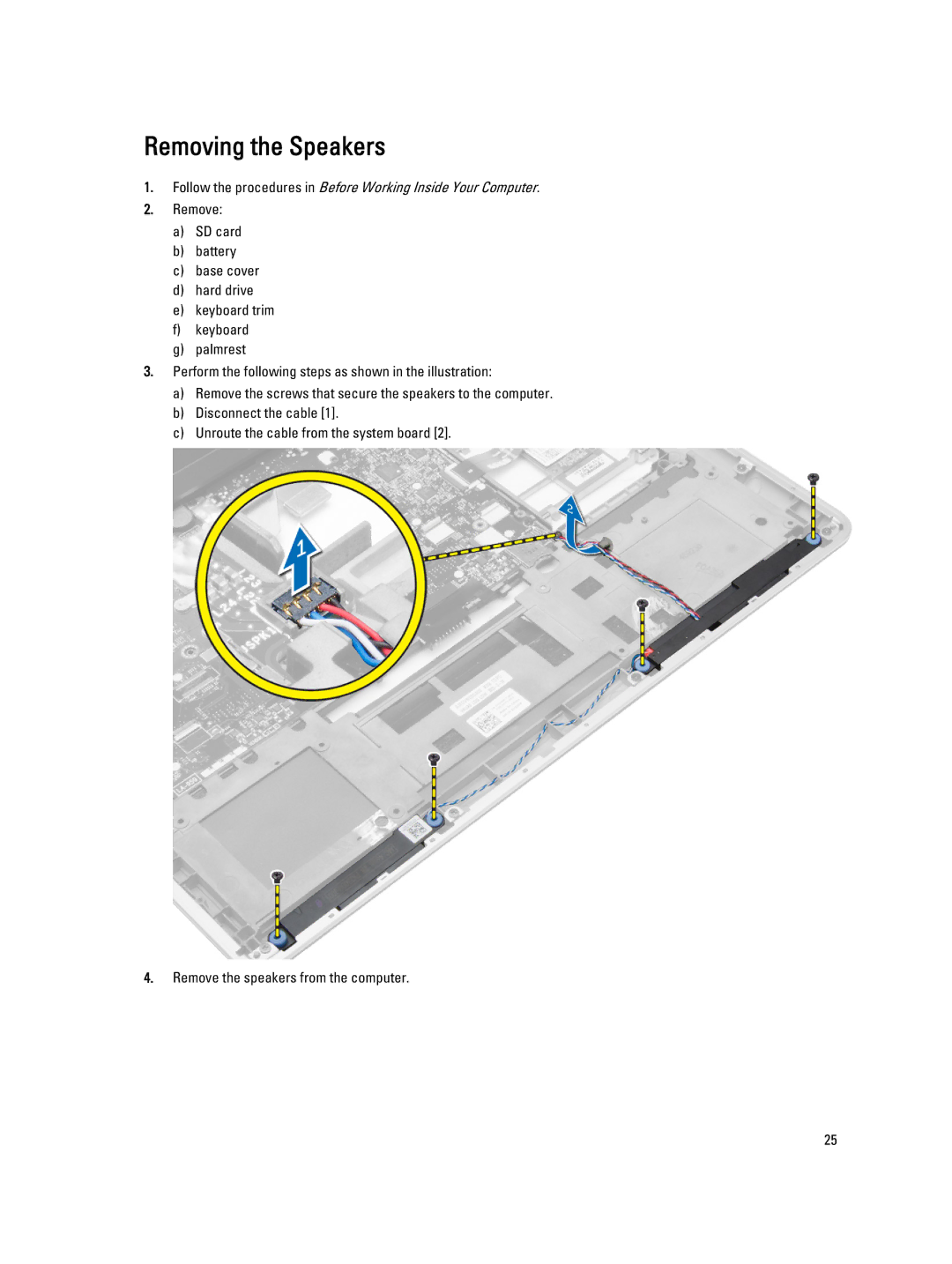 Dell E7440 owner manual Removing the Speakers 